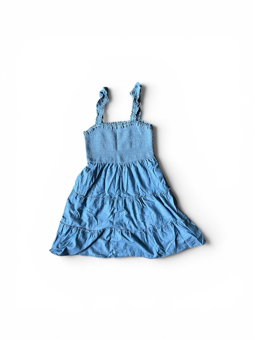 Denim Blue Smocked Tiered Sleeveless Sundress